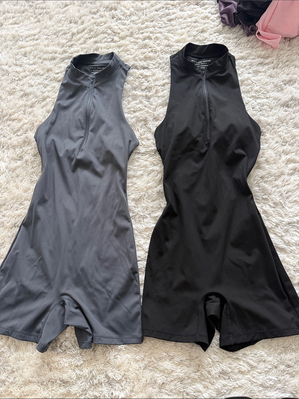 White fox One-Piece Zip Front Active Romper - Black & Charcoal